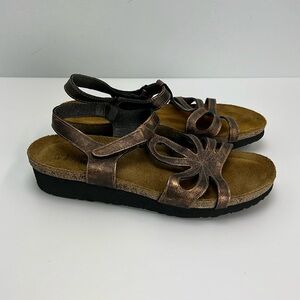 Naot Rachel Wedge Leather Sandals Natural Footwear Bronze Brown EU 41 US 10.5
